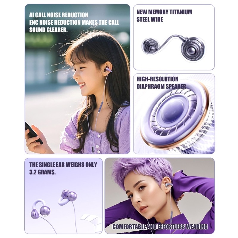 3.5mm/Type C Cord Clip on Earphone Earbud Corded Headset with Ear Hook for Phone