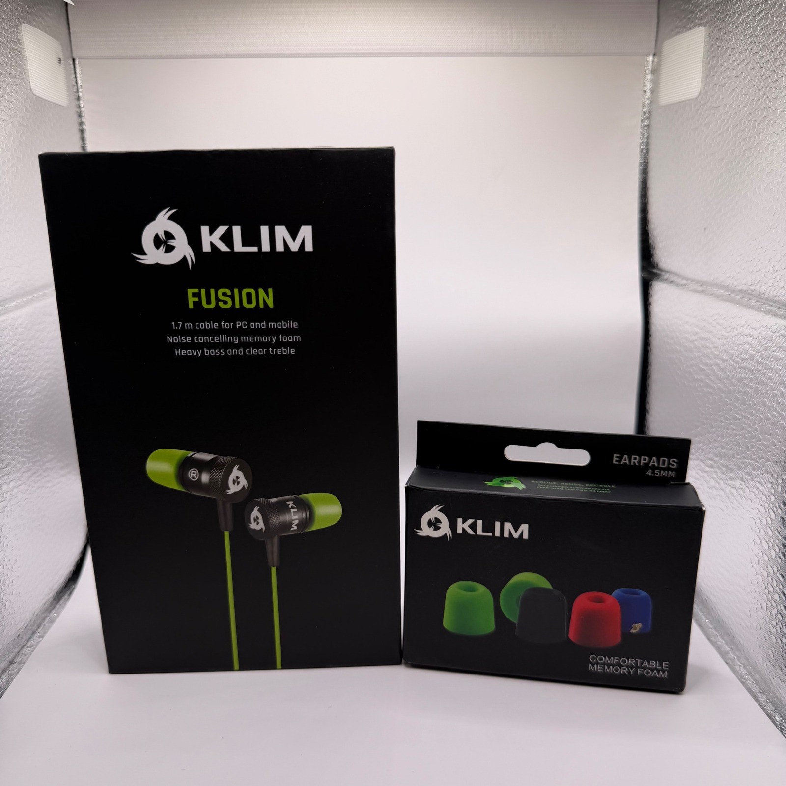 KLIM Fusion Wired Earbuds Green Noise Cancelling Memory Foam Earphones+Ear Pads