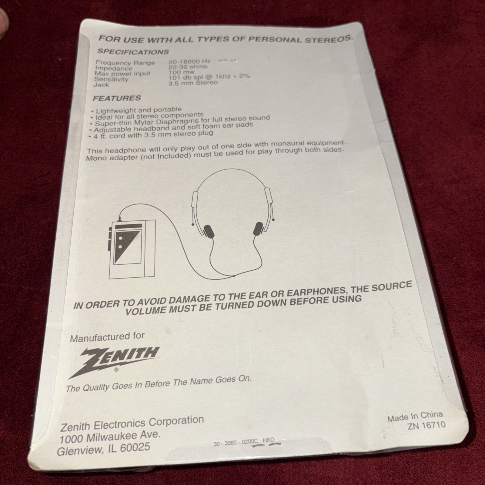 Zenith Stereo Headphones – 4ft Cord w/ 3.5mm Stereo Plug