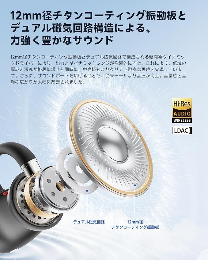 EarFun Clip 2 Ear Cuff Earphones Bluetooth LDAC Black CW200 JP