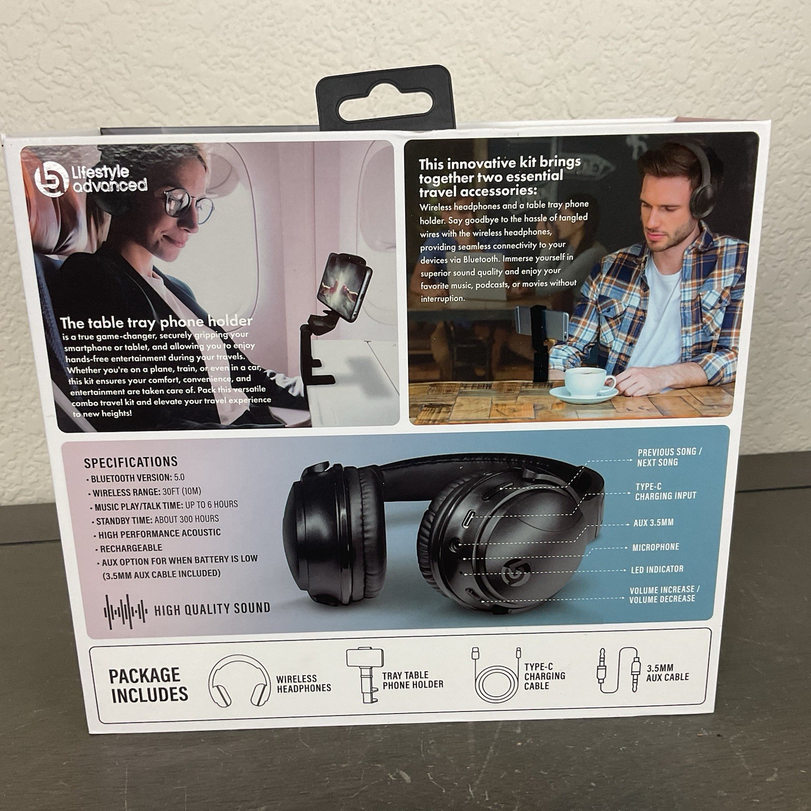 Lifestyle Advanced Travel Combo Wireless Bluetooth Headphones/Phone Holder | NIB