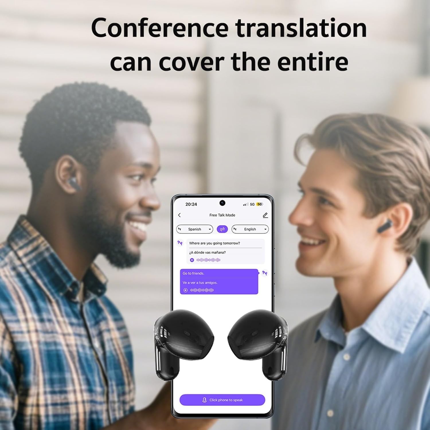 AI Translation Earbuds LCD Touch Screen Real Time 135 Languages ENC Bluetooth