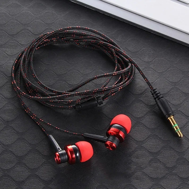 1Pc Wired Stereo Earphones 3.5mm, In-Ear with Mic, Nylon Weave Cable for Laptop