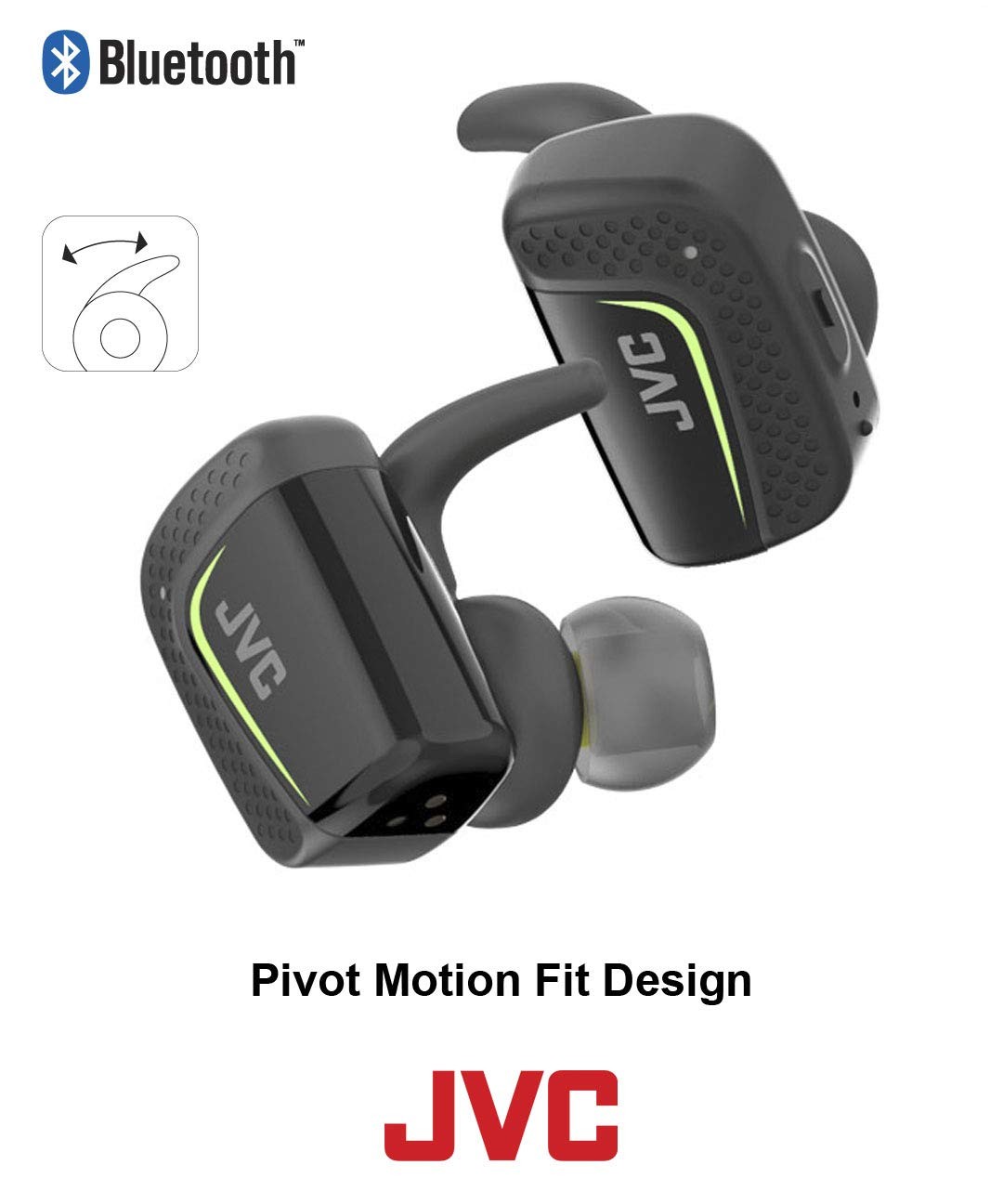 JVC True Wireless Earbuds for Sports & Fitness, Sweat/Water One Size, Black