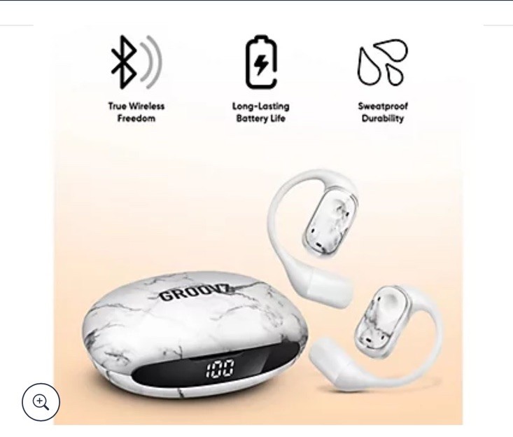 GROOVZ PLUS OPEN EAR HEADPHONES CHARGING CASE NIB SEALED WHITE MARBLE DESIGN