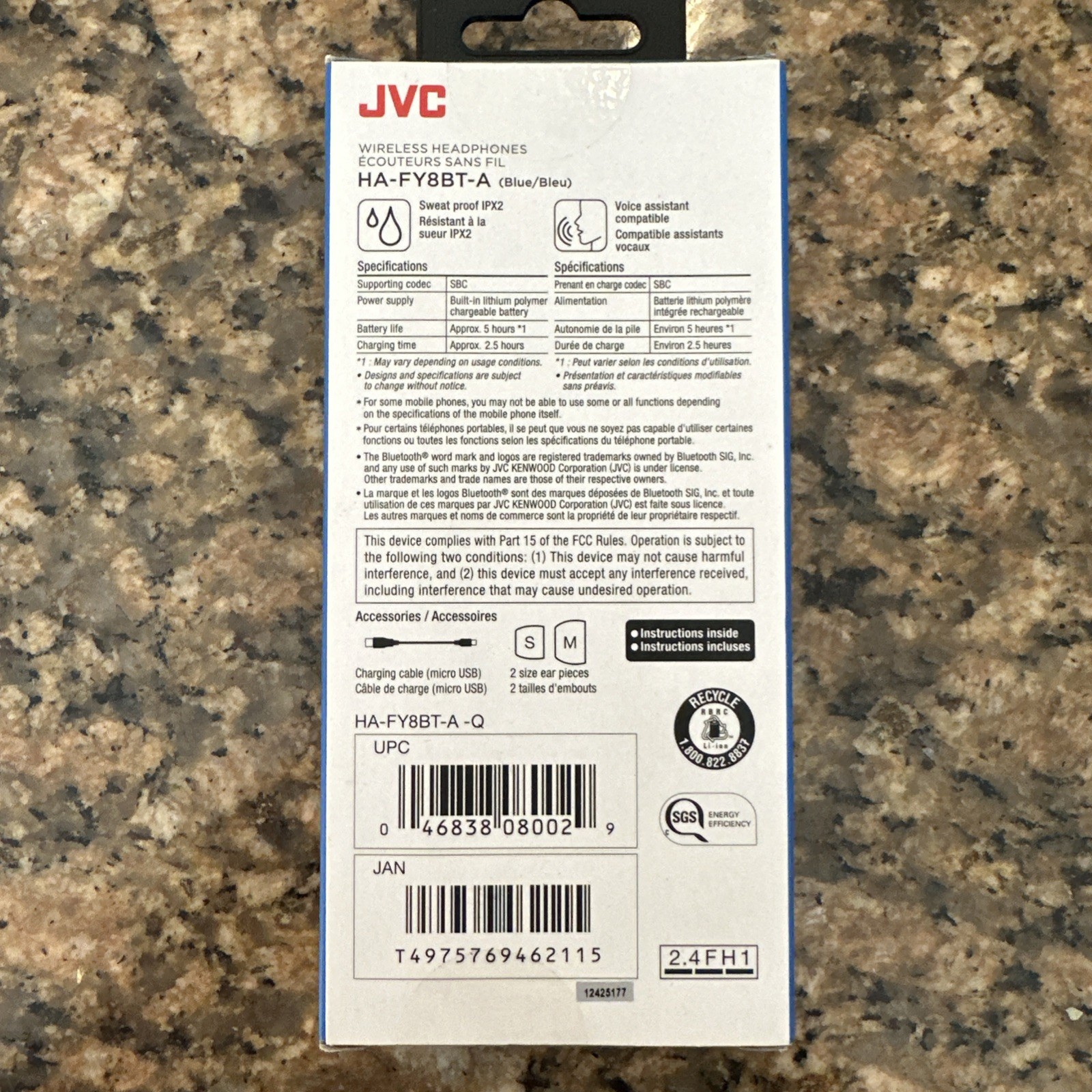 JVC Kenwood HA-FY8BT-A Wireless earphone Bluetooth Blue Earbuds