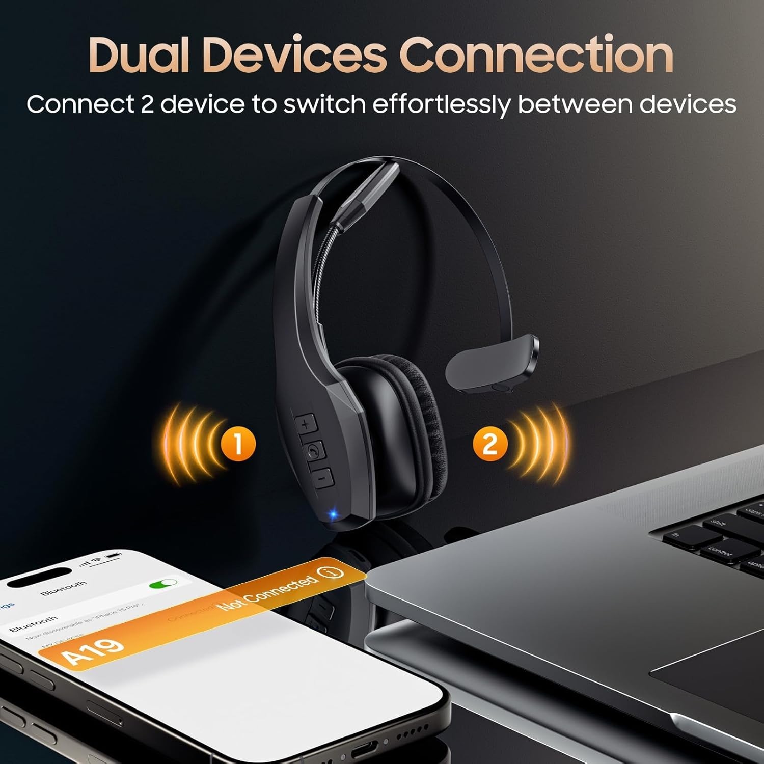 Trucker Bluetooth Headset, V5.2 Wireless Headset with Upgraded Black