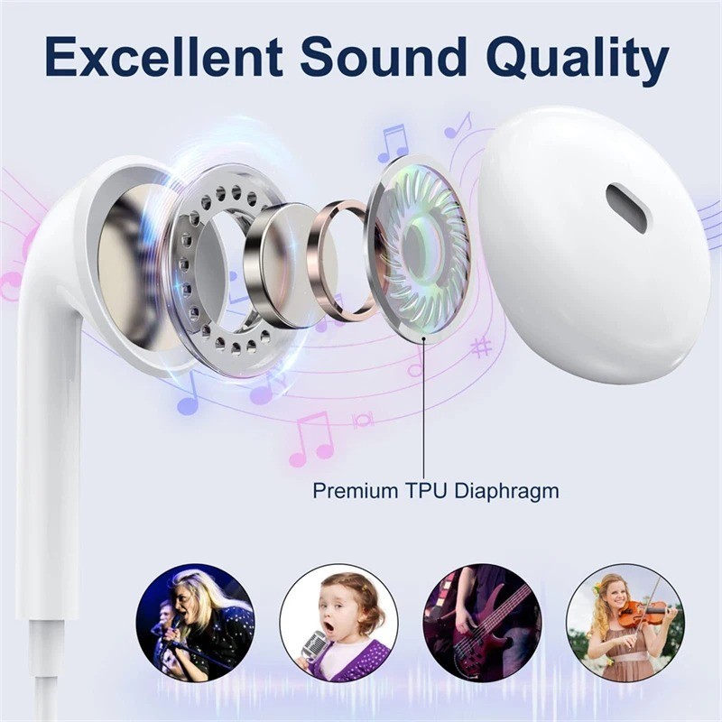 Wired In-Ear Headphones 3.5mm Type-C HiFi Stereo Noise Cancelling Earphones
