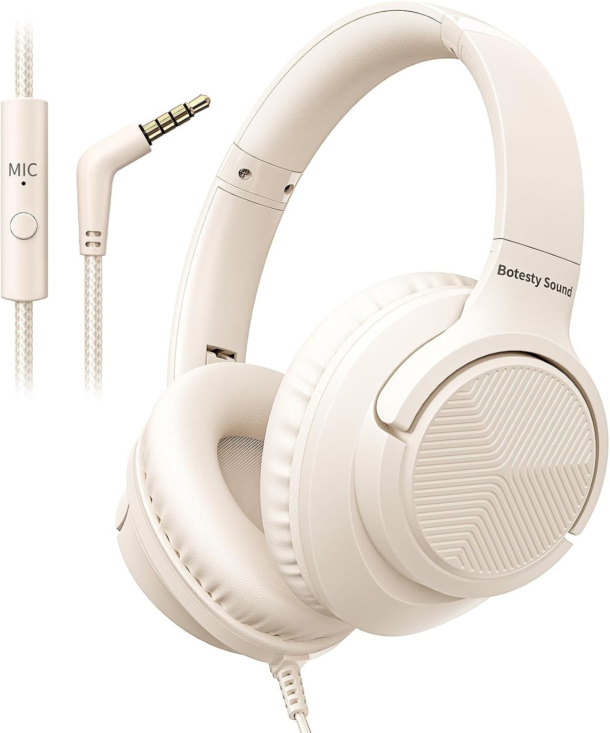 Botesty Sound Headphones Wired Microphone, Over Ear Foldable 3.5mm Plug In