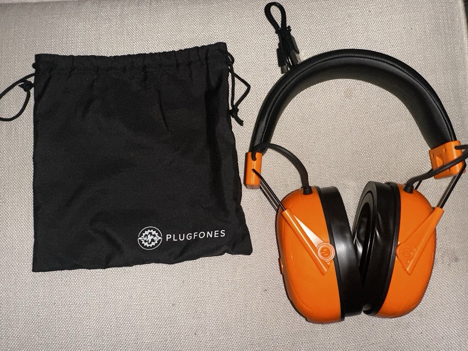Orange Plugfones Warehouse EarPhones with Carrying Pouch (Bluetooth)