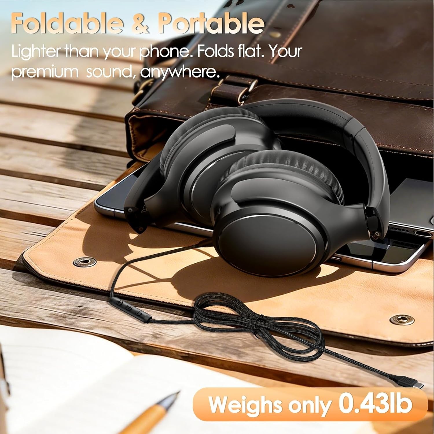 Wired Headphones with 3 EQ Music Modes & Mic, Over Ear Headphones with 1.2m C…