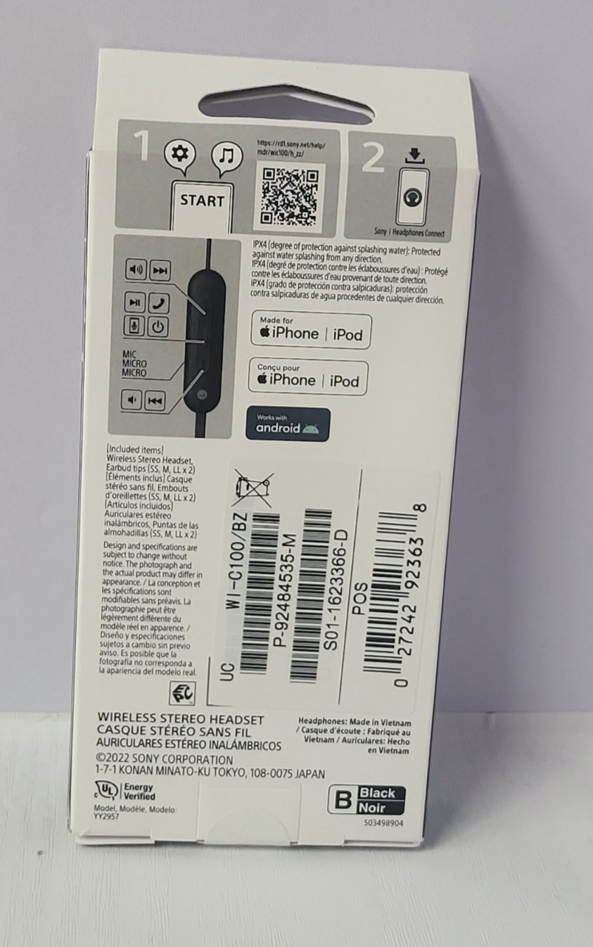Sony Wireless In-Ear Bluetooth Earphones with Built-In Microphone – Black – NEW