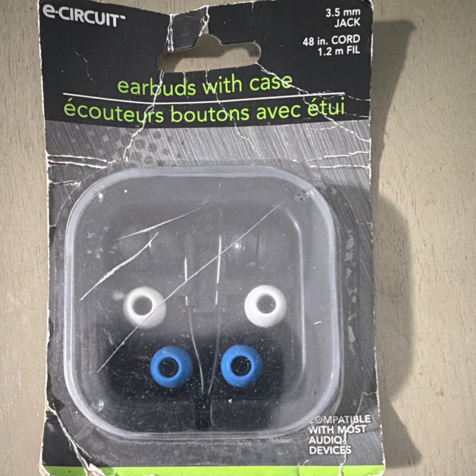 E-Circuit Earbuds with Case, In-Ear, 3.5mm Jack, 1.2m Cord, Black Blue White