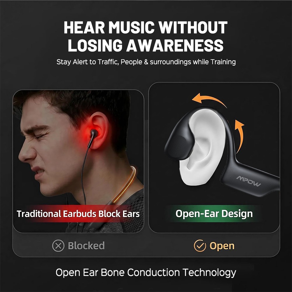 Mpow Bone Conduction Headphones,Open Ear Sports Headphones with Mic for Workouts