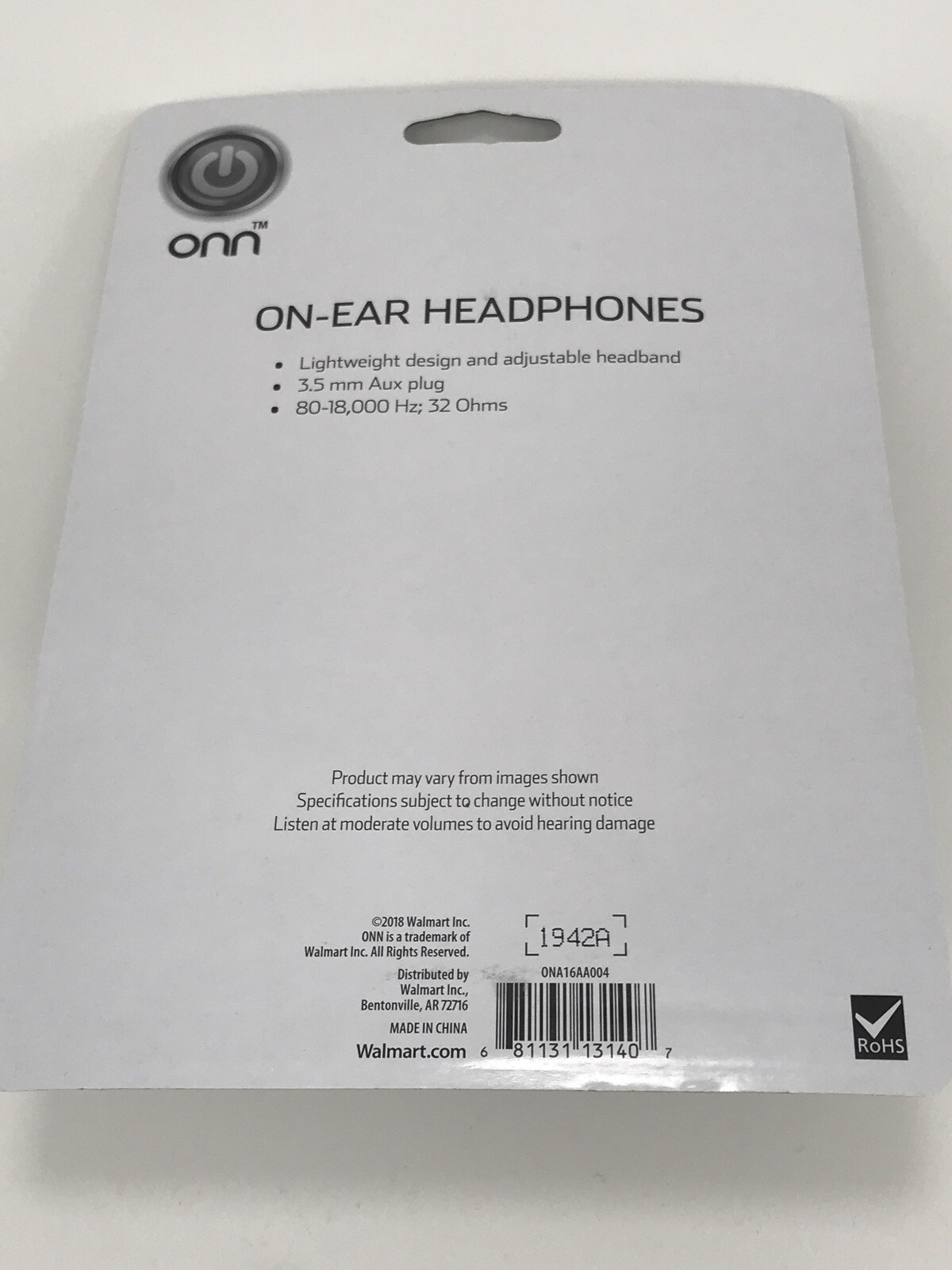 ONN ON EAR 3.5 mm Headphones Black Lightweight with Adjustable Headband New