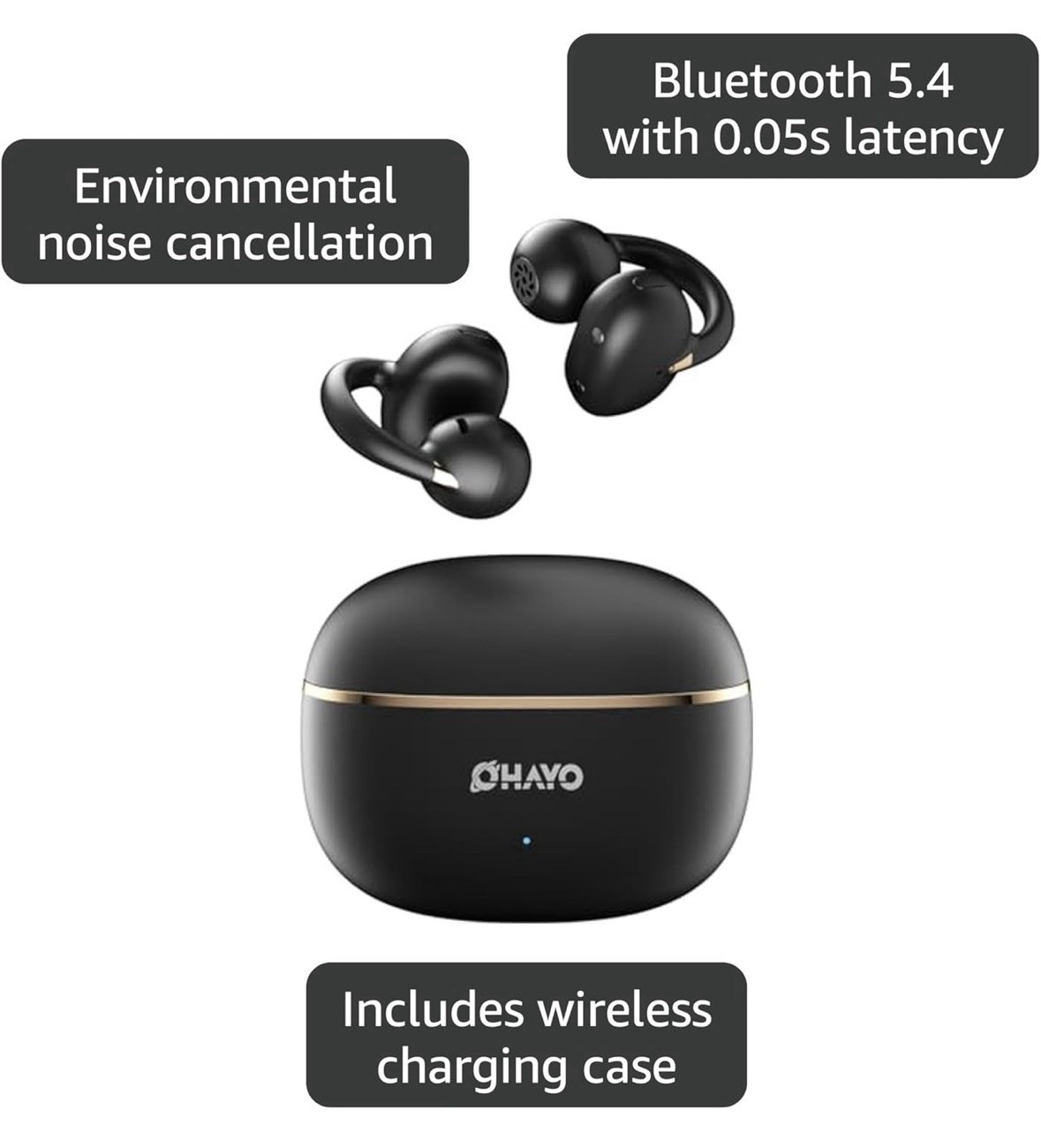 OHAYO A7 Clip-On Open Ear Headphones Bluetooth 5.4 6.5H Sweatproof IPX6