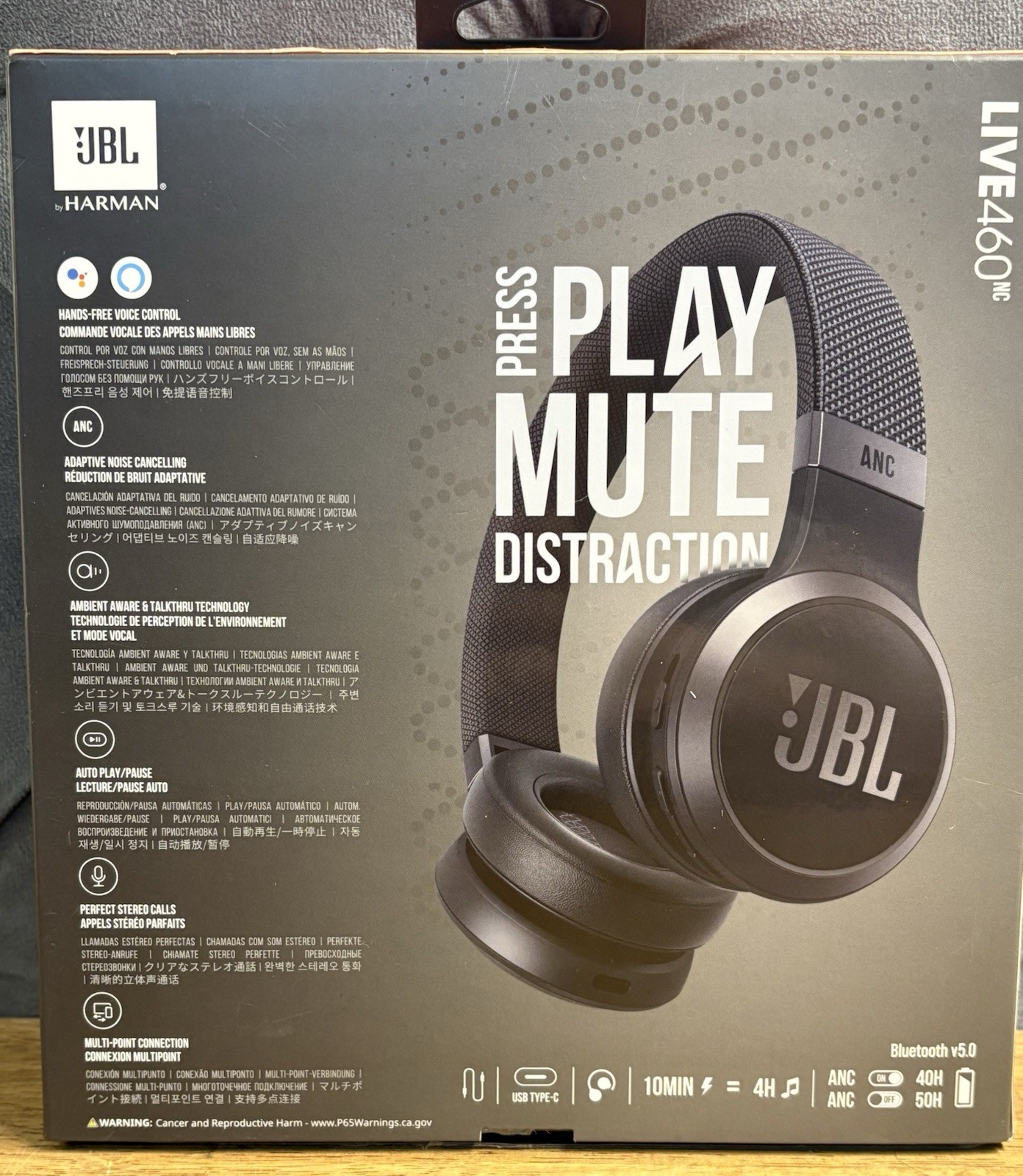 JBL Live 460NC Wireless On-Ear Noise-Cancelling Headphones – Black Open Box