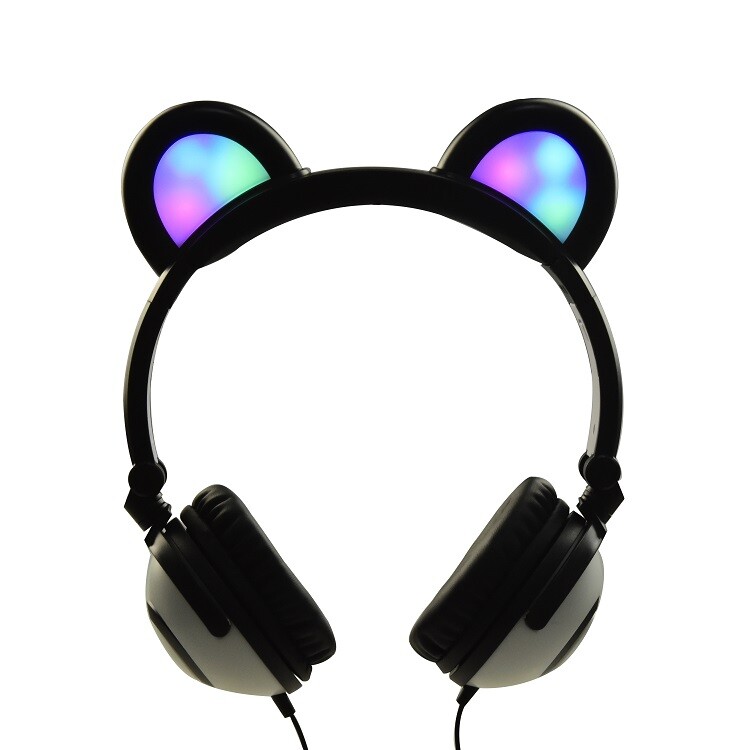 Kids Headphones with LED Lights Bear Ear Headphones Stereo Foldable Boys& Girls