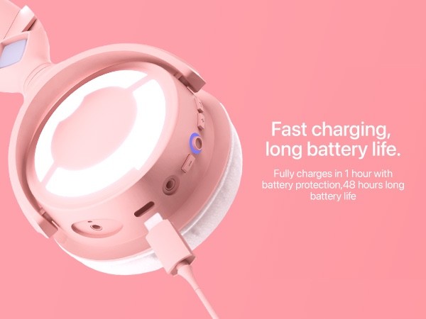 YOWU RGB 10 Color 2.4G Cat Ear Wireless Noise Canceling Headphones w/ Charger