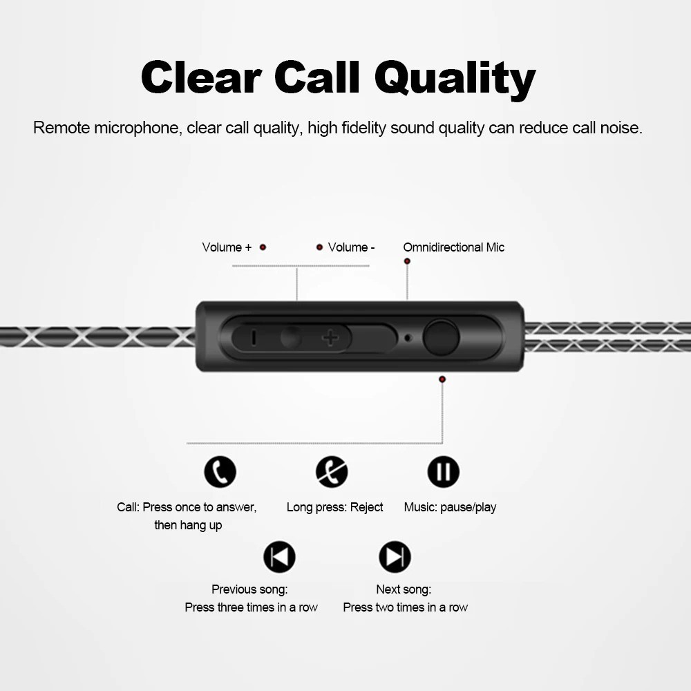 3.5mm In-Ear Wired Earbuds Sports Running Earphone Over Ear Hook Headphone w/MIC