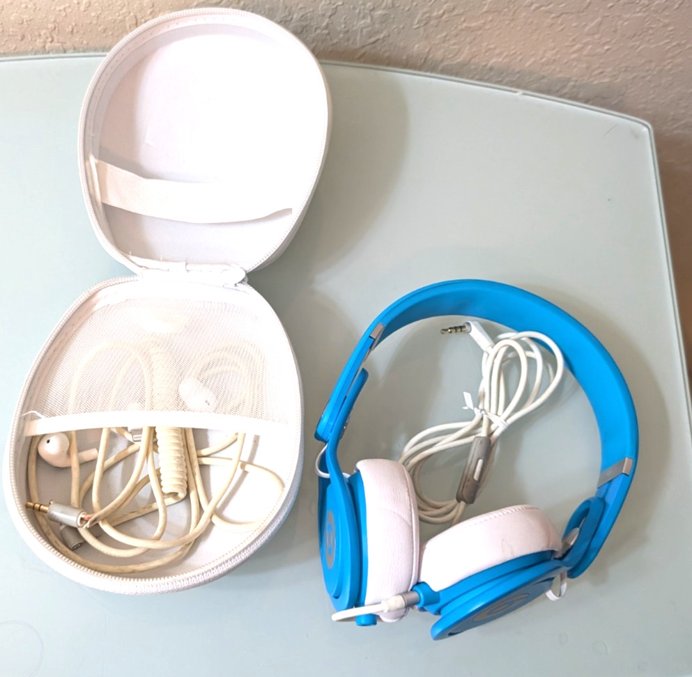 USED Working Beats Mixr Wired Headphones David Guetta Limited BLUE & Case READ