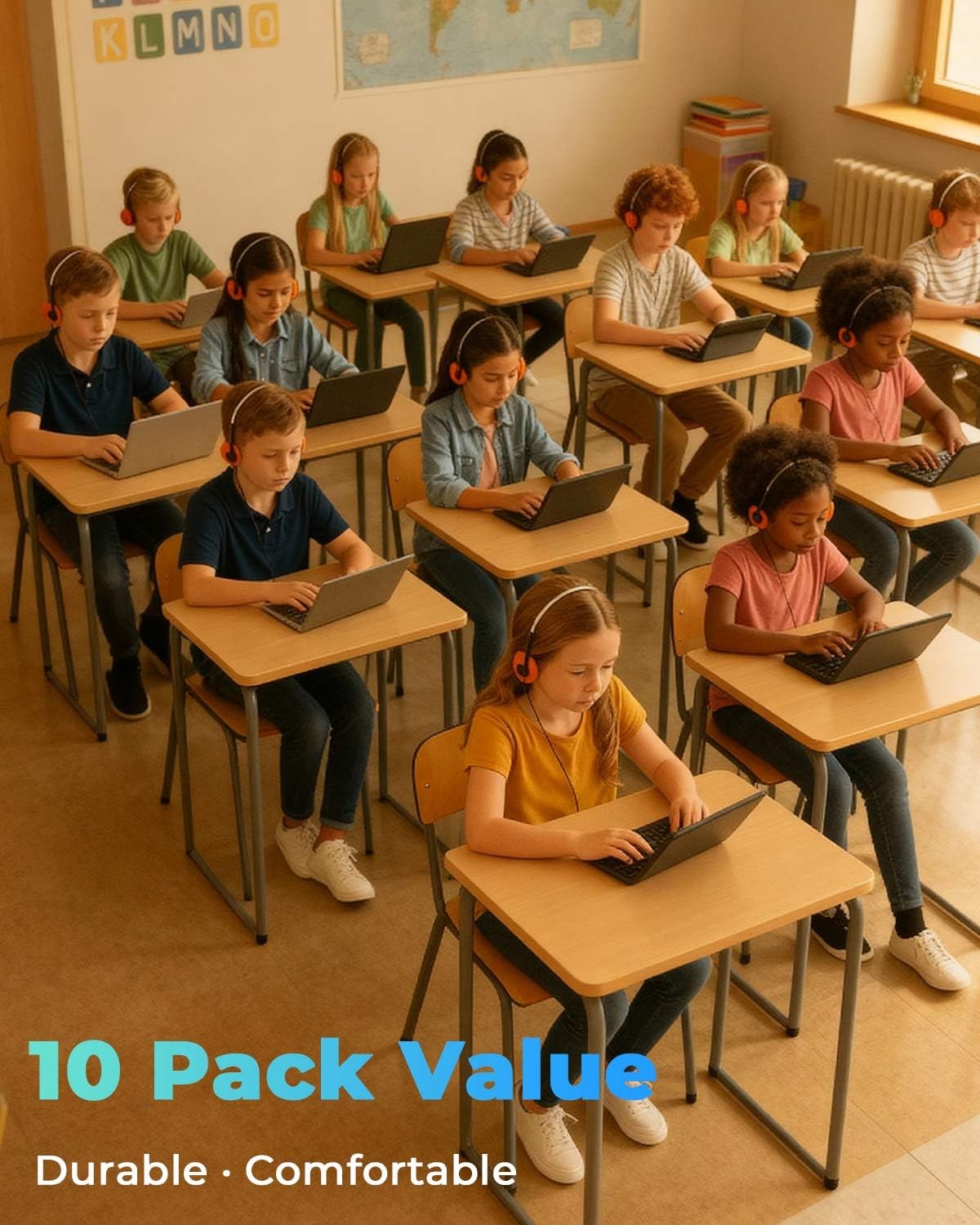 Classroom Headphones For School Students 3.5mm Jack 4 Ft Cord 10 PCS