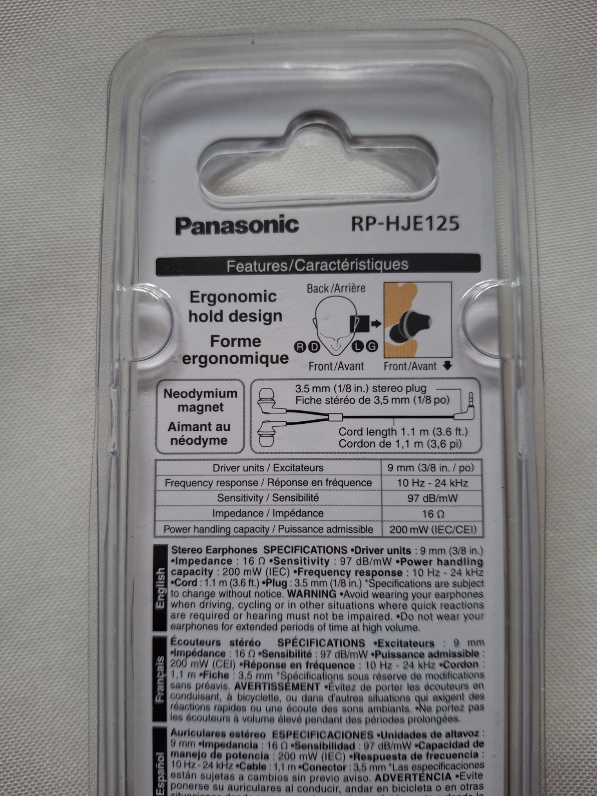 Panasonic RP-HJE125 Ergofit In-Ear Headphones Earphones Earbuds
