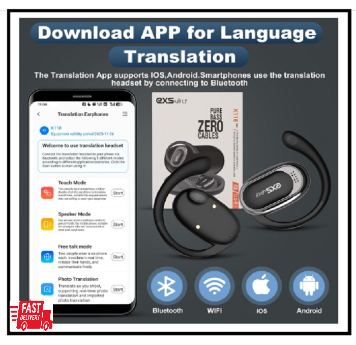 Auriculares Traductor 144 Idiomas 3 en 1 con Aplicación para Android/iOS