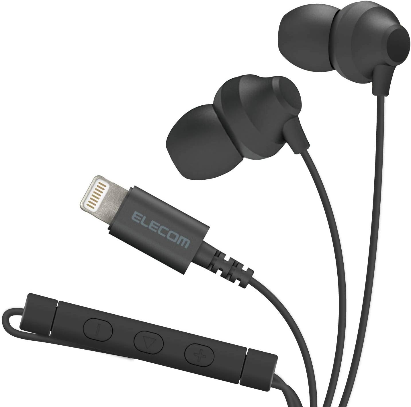 ELECOM Lightning Earphone Headset with Mic Black, 10.0mm Earbuds, New