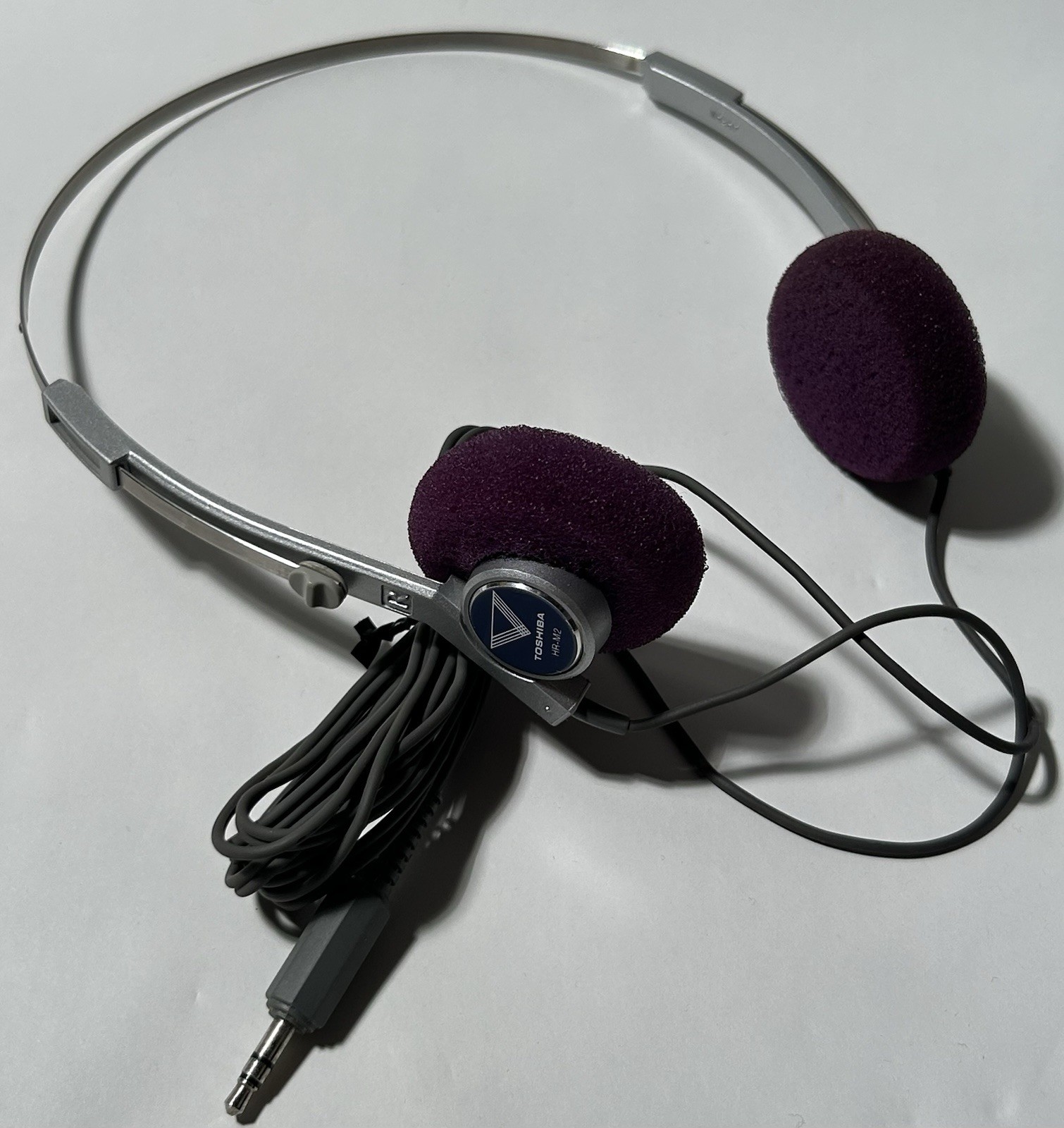 Vintage TOSHIBA HR-M2 Metal Band Stereo Headphones 3.5mm Rare Purple Cushions