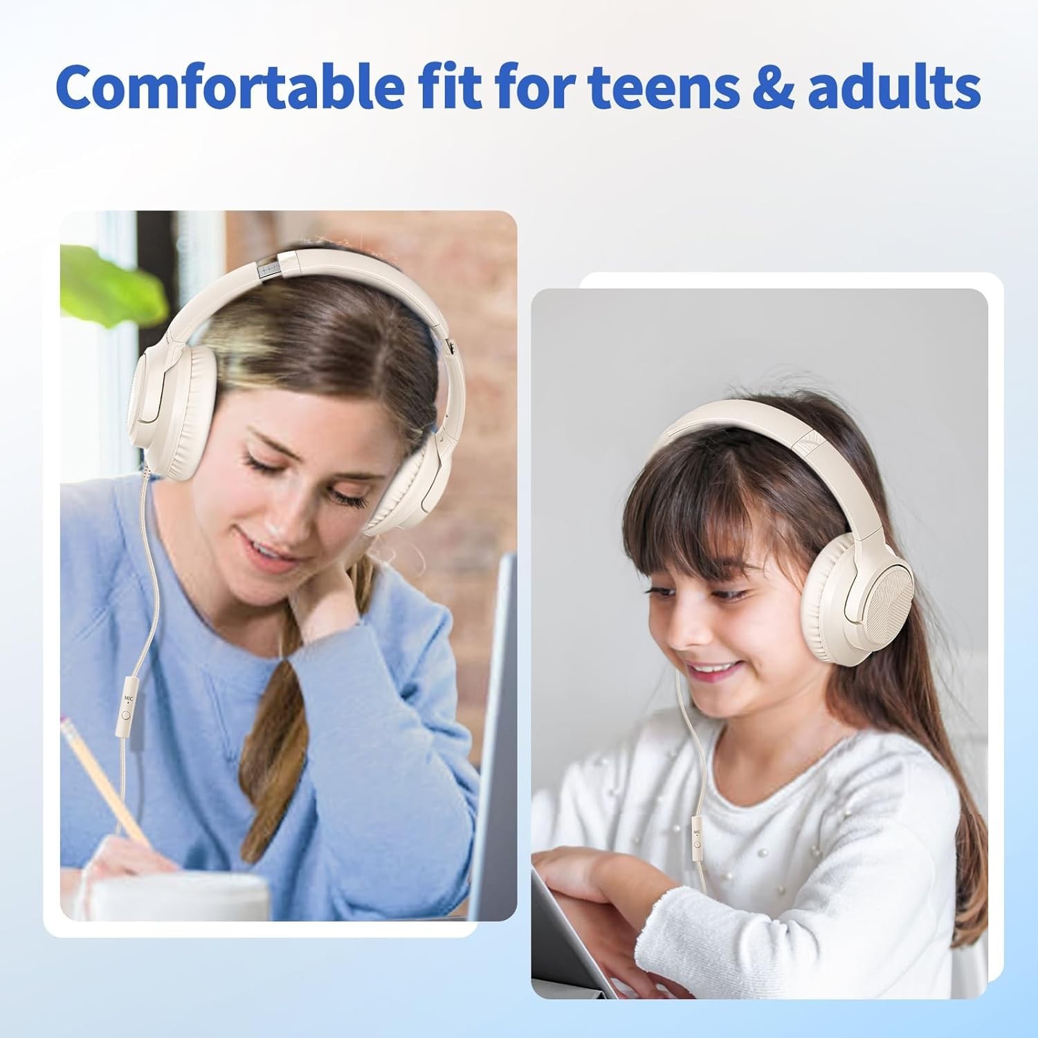 Botesty Sound Headphones Wired Microphone, Over Ear Foldable 3.5mm Plug In