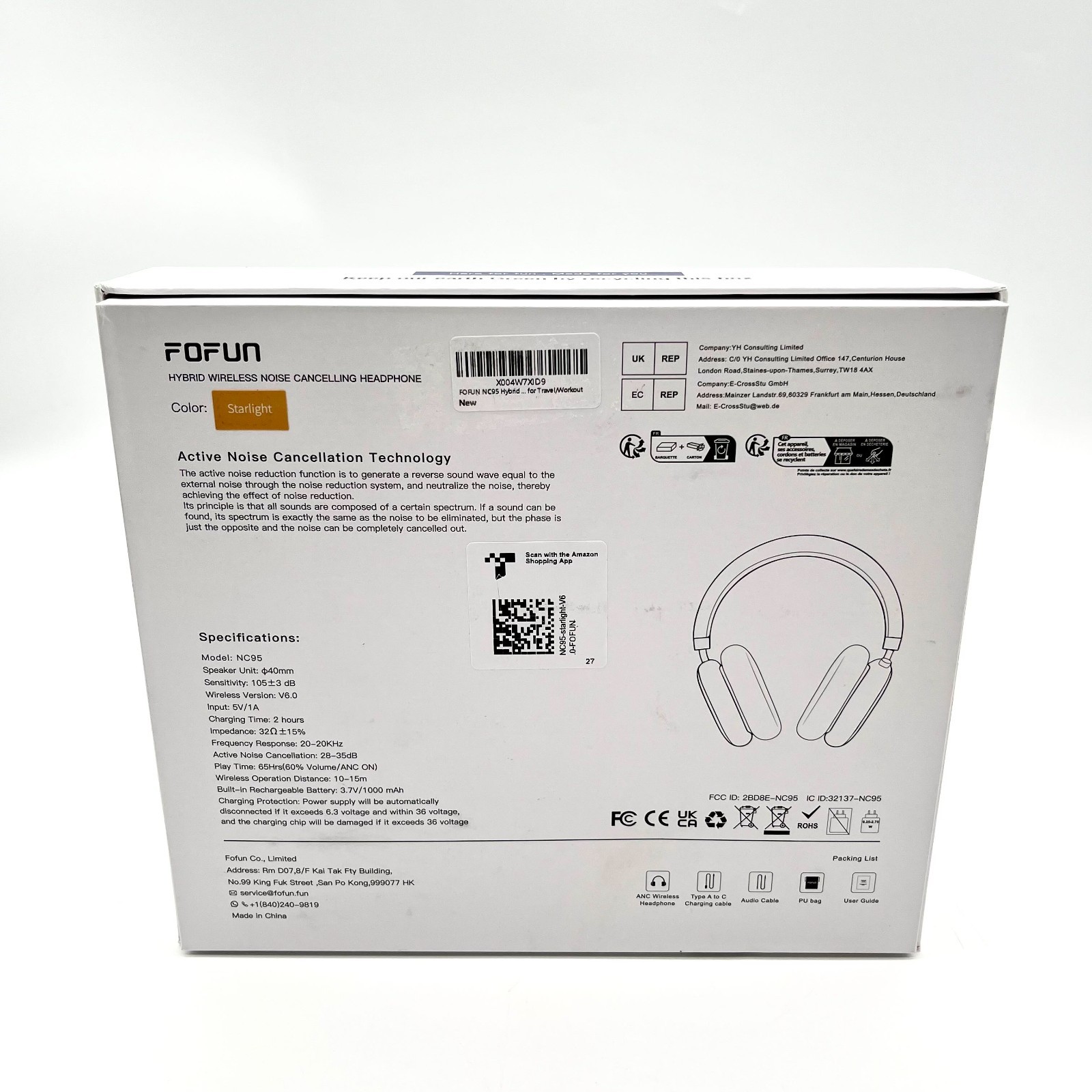 FOFUN NC95 Starlight Hybrid Wireless Noise Cancelling Over The Ear Headphones
