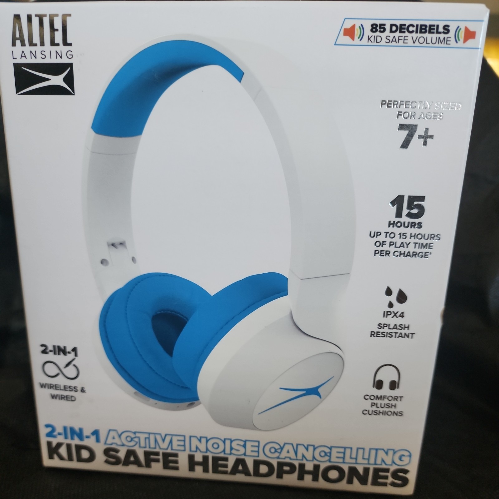 Altec Lansing Kid Safe Active Noise Cancelling Bluetooth Headphones – Wave Blue