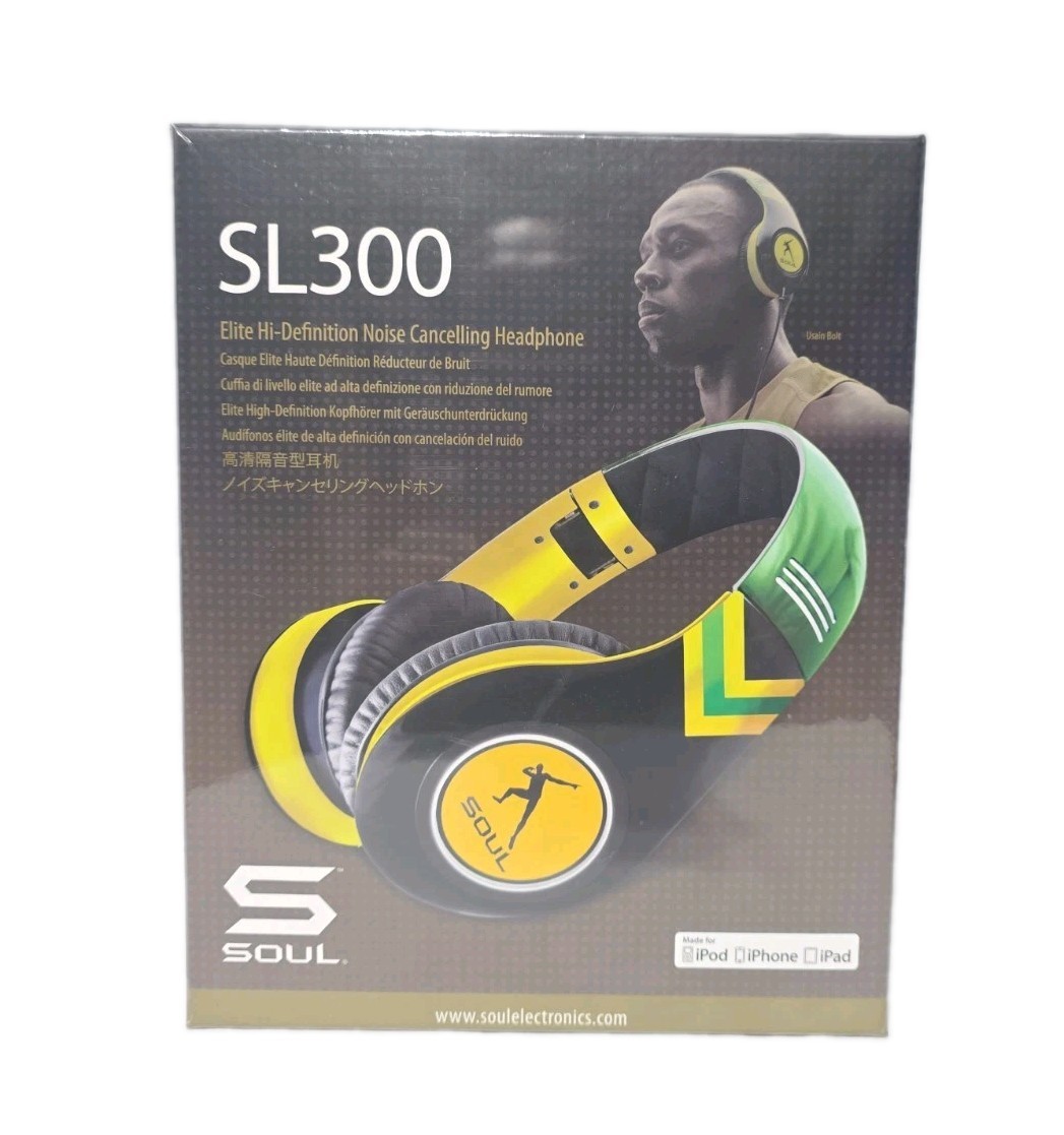 SOUL by Ludacris SL300 Usain Bolt Noise Canceling Headphones NOS Sealed Wired