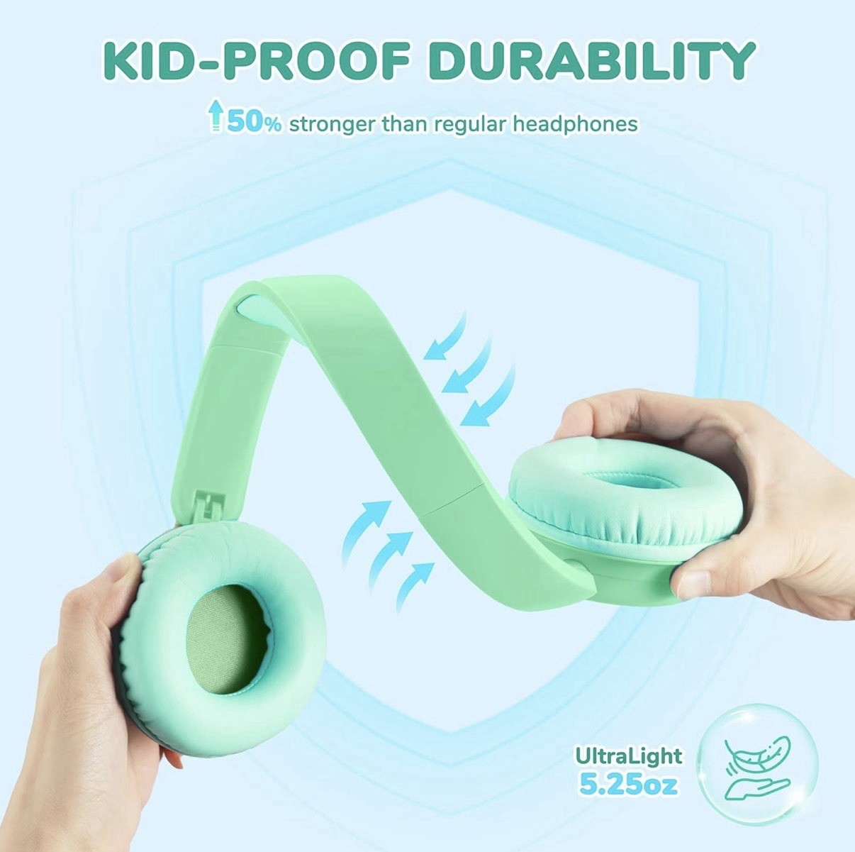 iClever BTH22 Kids Bluetooth Headphones, 60H Play Time, 74/85 dBA Light Green