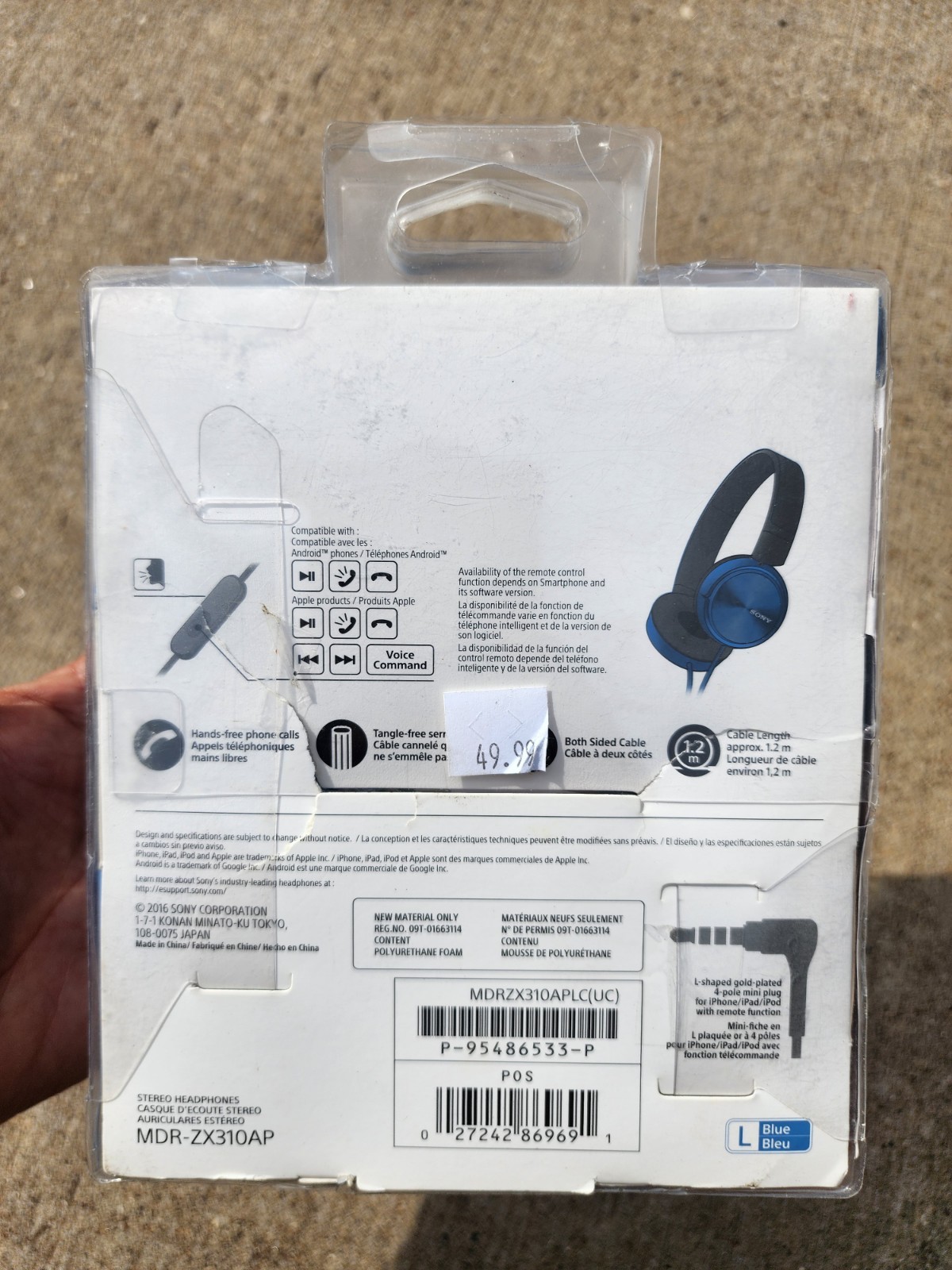 Sony On-the-Ear Wired Built In Mic Headphones- Blue (MDR-ZX310APLZ) BRAND NEW