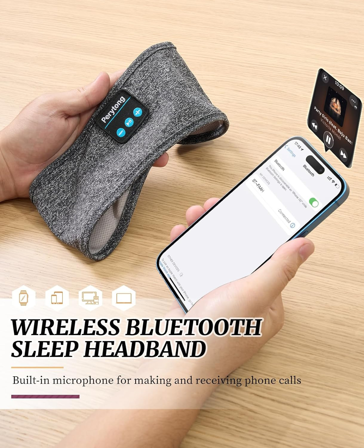 Sleep Headphones Wireless, Bluetooth Sports Headband Headphones with Ultra-Thin