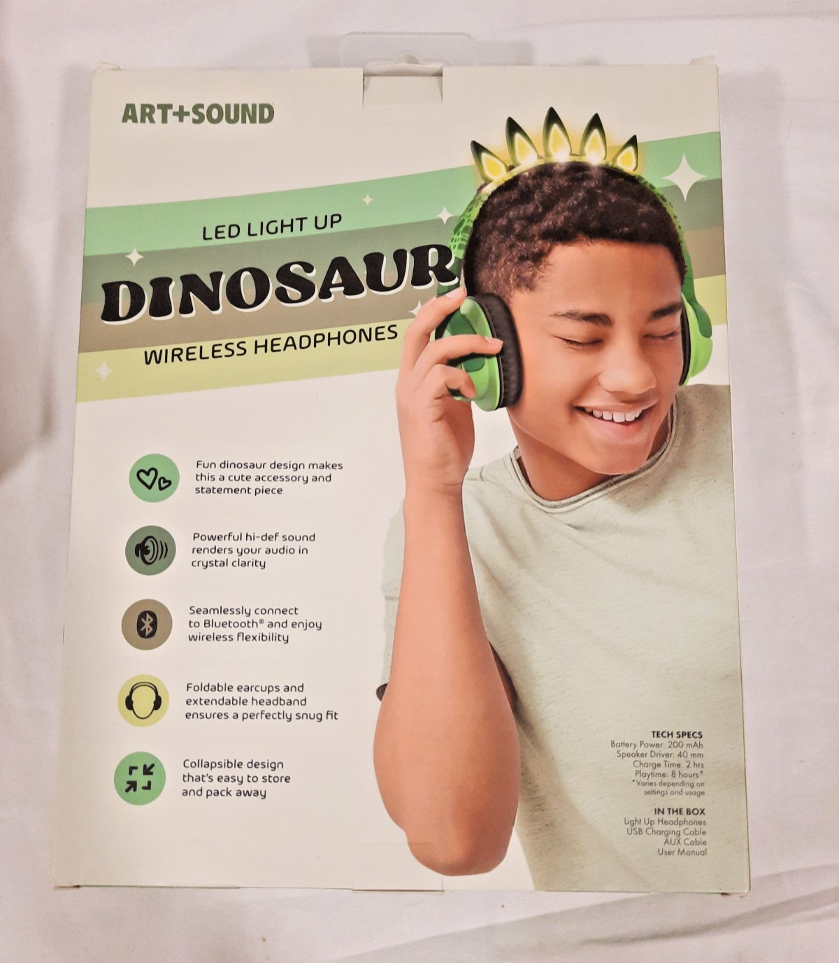 ART AND SOUND LED LIGHT UP DINOSAUR WIRELESS HEADHONES