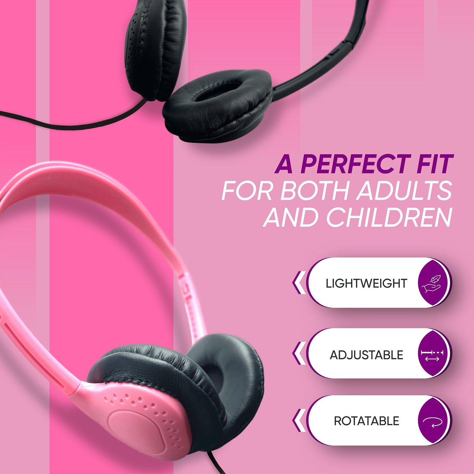 Wired OnEar Leather Headphones With 3.5mm Audio Connector Black 1 Pack