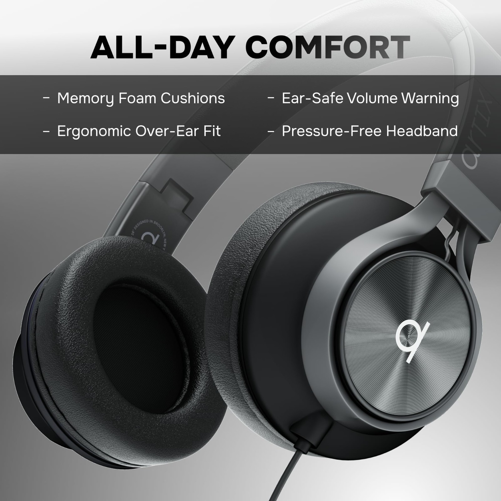 Wired Over Ear Headphones with Mic & Volume Control for Adults & Kids – 3.5mm Ja