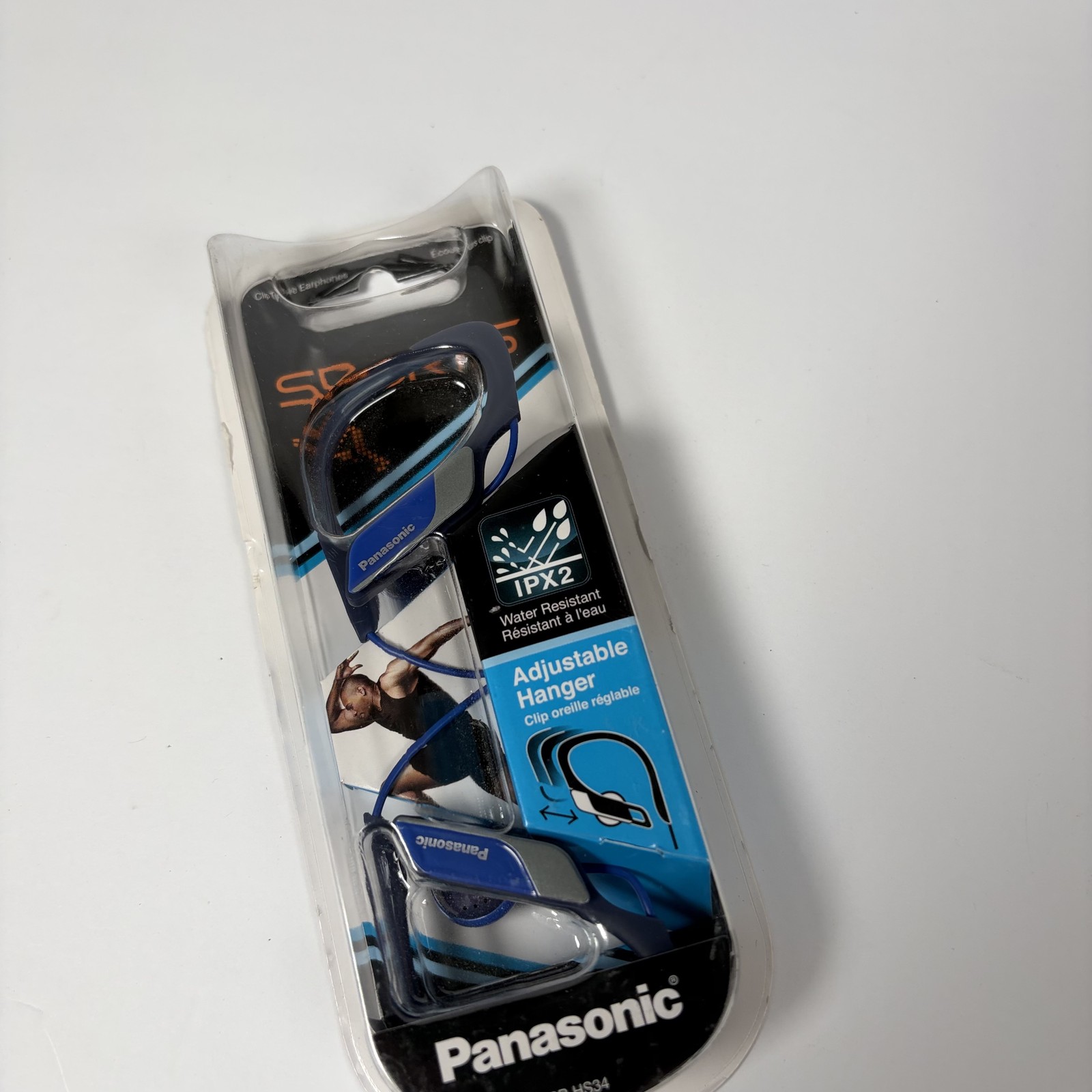 Vintage Panasonic RP-HS34 Sports Ear-Hook Headphones IPX2 Water Resistant Blue