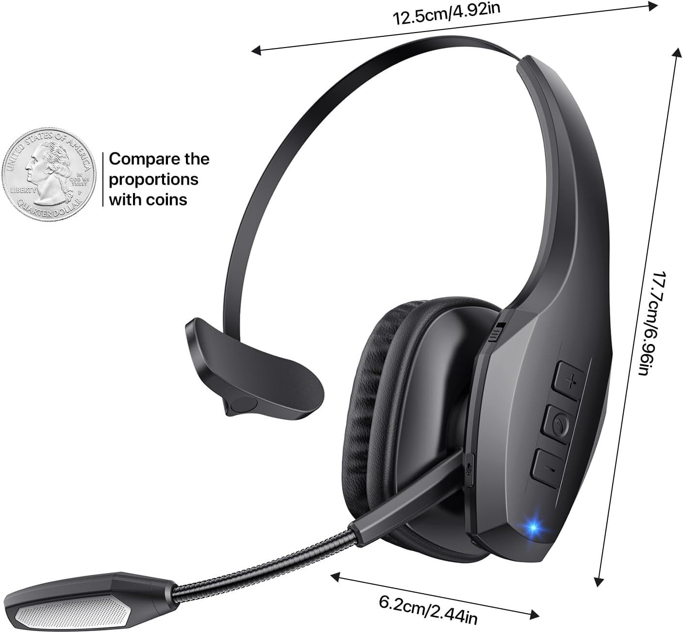 Trucker Bluetooth Headset, V5.2 Wireless Headset with Upgraded Black
