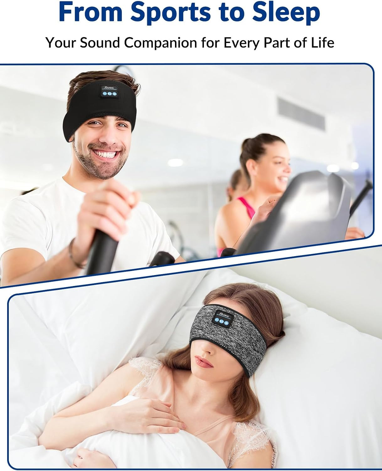 2-Pack Sleeping Headphones, Adjustable Hook-And-Loop, Bluetooth Headband Headpho