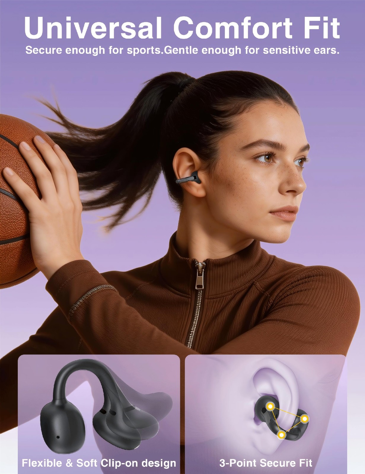 Open Ear Earbuds, Wireless Bluetooth 6.0 Clip-on Earbuds, 50H Playtime, Comfo…