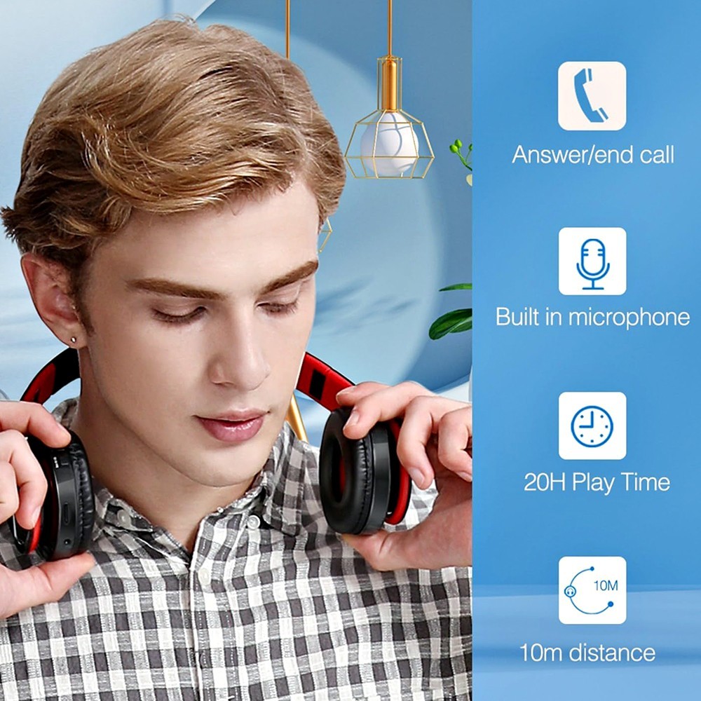 WIRELESS BLUETOOTH HEADPHONES HI-FI STEREO ADJUSTABLE MIC 3.5MM FM RADIO MP3 TF