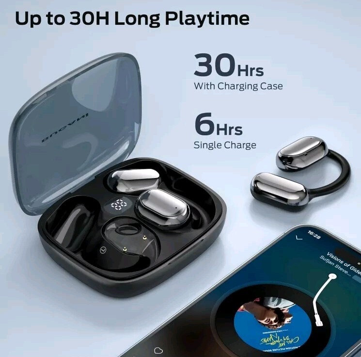 BUGANI Open Ear Headphones, Bluetooth 5.3 Wireless Headphones with Dual Large