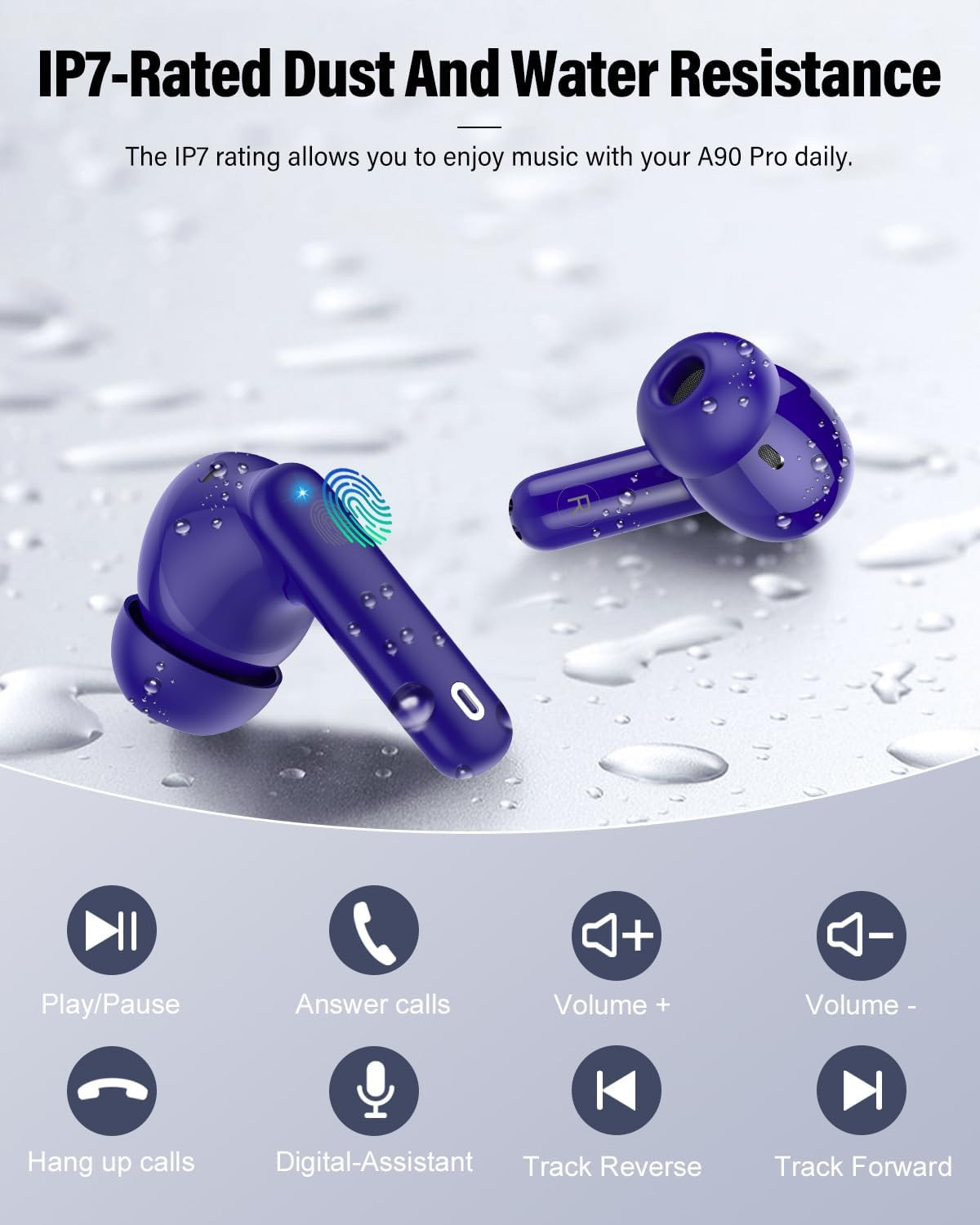 Wireless Earbuds, Bluetooth 5.4 Headphones Bass Stereo/Clear Call,Dark Blue | Ea