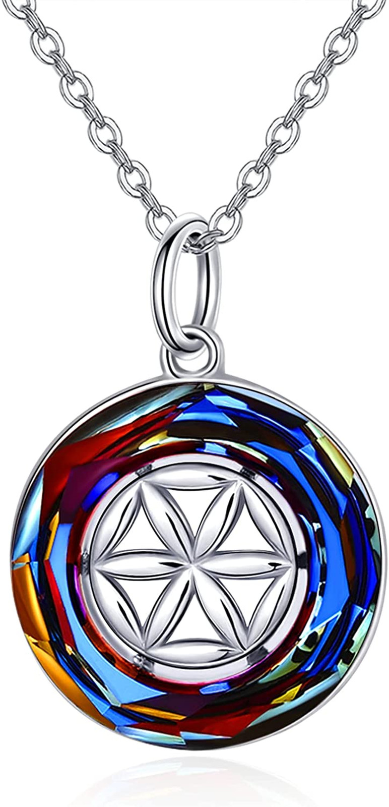 Crystal Necklace for Women 925 Sterling Silver Wheel Circle Healing Crystal Pend