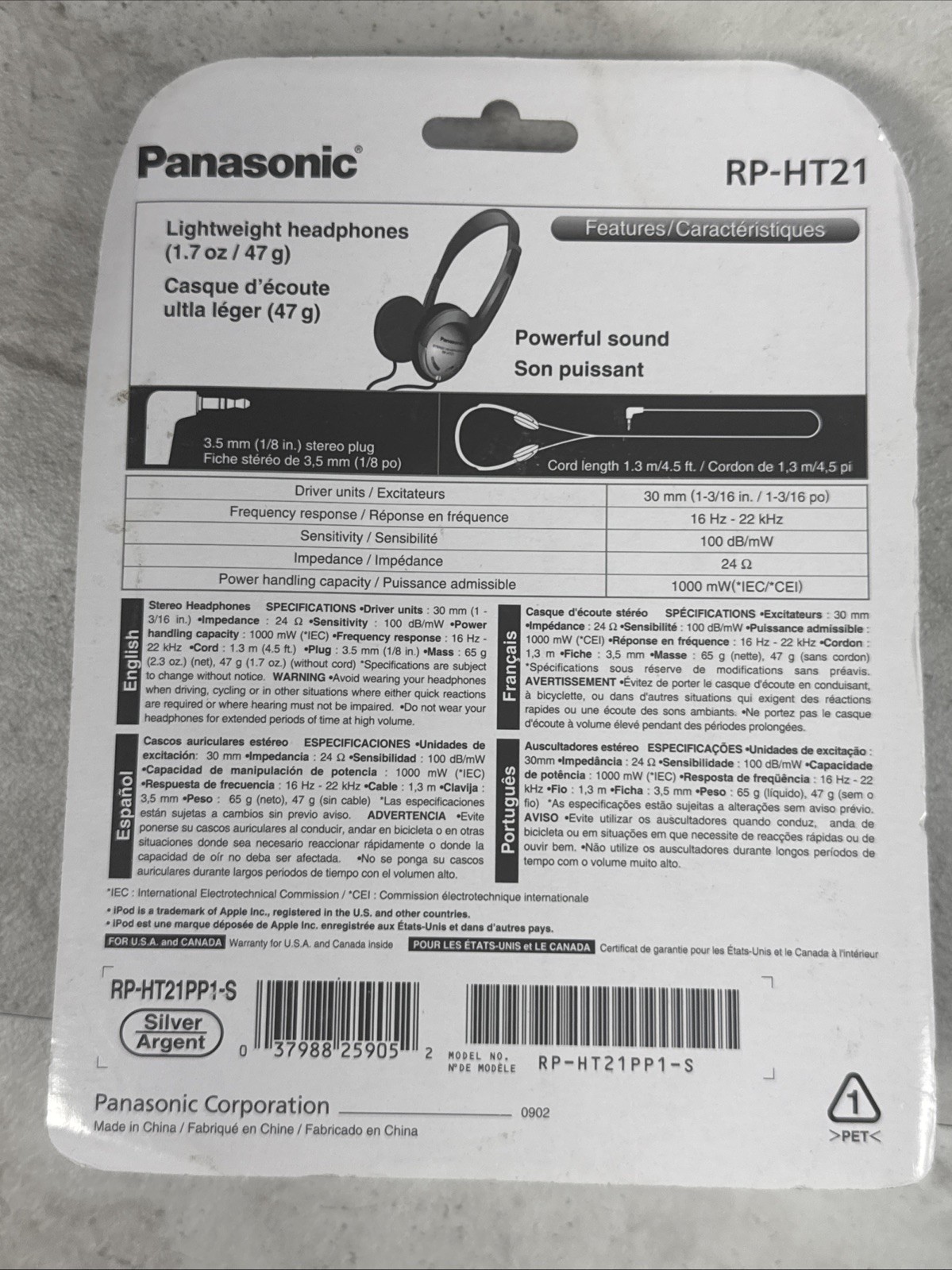 Panasonic NEW Comfort Fit RP-HT21 Stereo Headphones For iPod CD 3.5 mm Plug