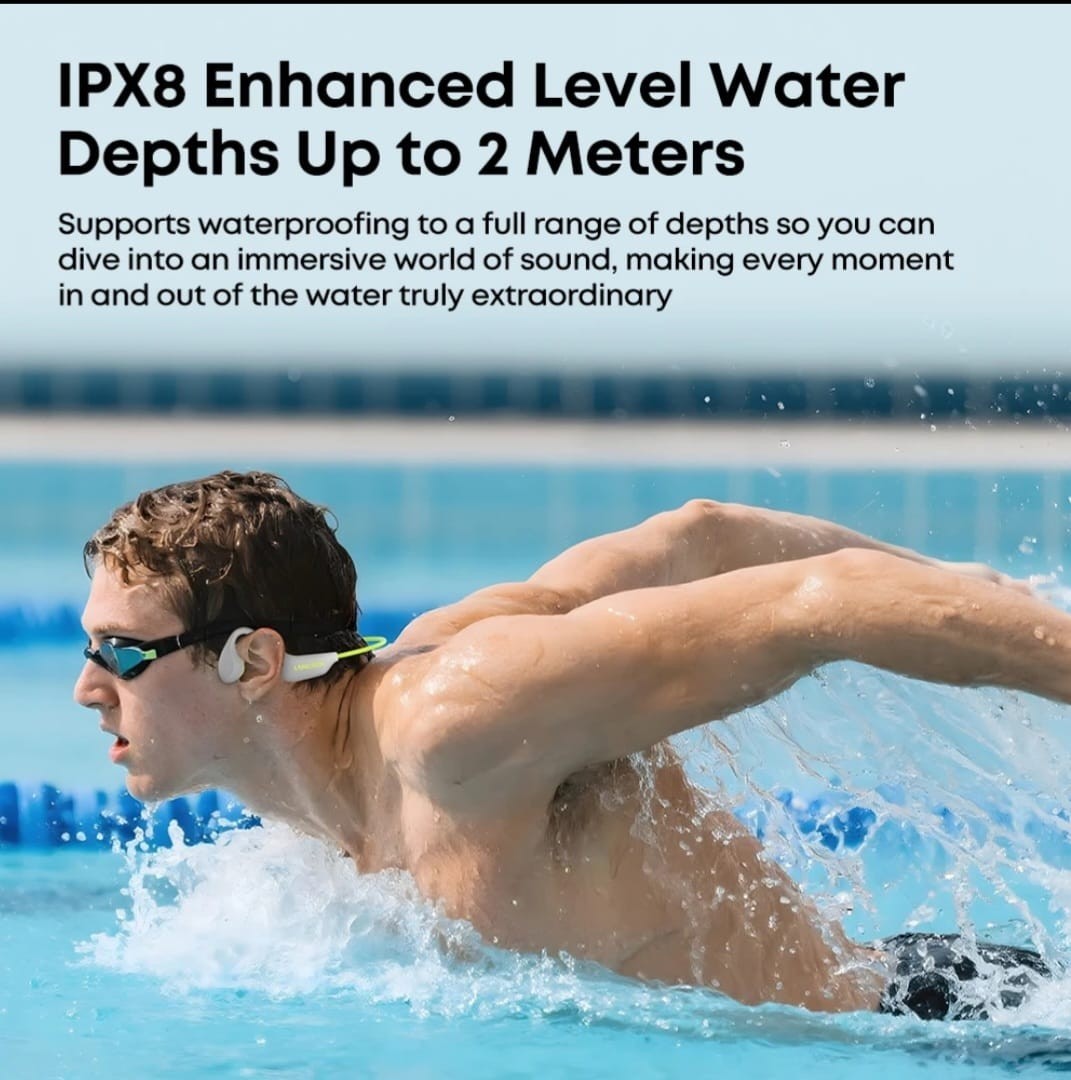 Swimming Headphones IP68 Waterproof, Bone Conduction Headphones MP3 Black